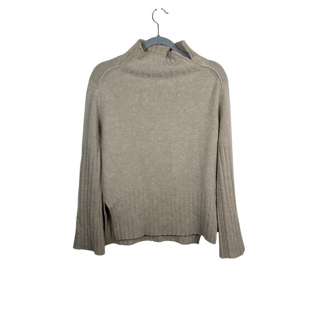 Brochu Walker Cashmere Sweater Womens OS Taupe Excellent Funnel Neck Ribbed Slit